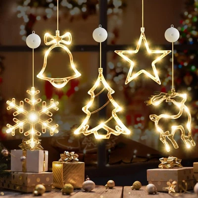 Paquete de 5 luces de ventana de Navidad decoraciones con temporizador, a batería Navidad... Foto 1 de 4