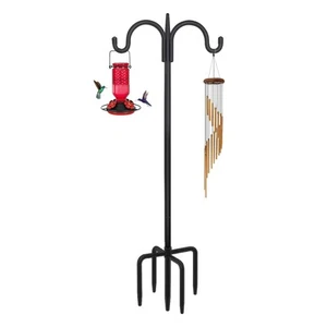 Adjustable Double Shepherds Hook for Outdoor with 5 Prong Base 63 Inch Heavy ... - Picture 1 of 6