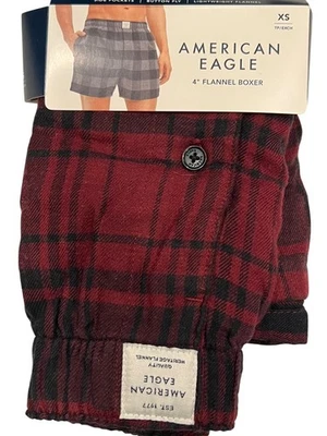 Boxer de franela American Eagle 4" nuevo con etiquetas talla XS-S-M-L-XL rojo negro a cuadros #88 Foto 1 de 4