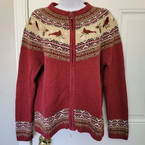 Croft & Barrow Cardigan mit durchgehendem Reißverschluss rot hellbraun Kardinäle Oma Urlaub Petite Medium - Bild 1 von 11