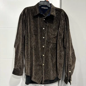 VTG Y2K Tommy Hilfiger Paisley Long Sleeve Button Shirt Sz L velvet Velour AOP - Picture 1 of 3