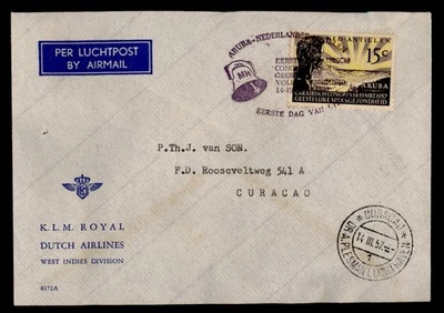 DR WHO 1957 NETHERLANDS ANTILLES FDC CONGRESS KLM AIRMAIL TO CURACAO M55661 - Image 1 of 2