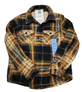 NWT Member's Mark Boys Snap Fleece Sherpa Lined Shacket Chocolate Plaid Small - Picture 1 of 2