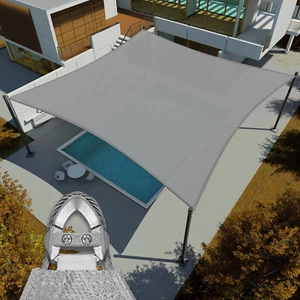 16ft Shade Sail Rectangle Gray Sun Canopy Cover with Steel Wire Garden Outdoor - Picture 1 of 9