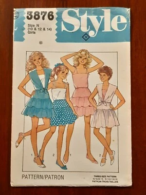 STYLE PATTERN - 3876 GIRLS' COVER-UP CAMISOLE TOP TIERED SKIRT 10-14 UNCUT  - Image 1 of 2