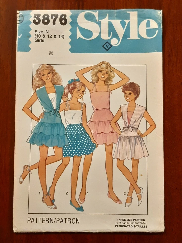 STYLE PATTERN - 3876 GIRLS' COVER-UP CAMISOLE TOP TIERED SKIRT 10-14 UNCUT  - Image 1 of 2