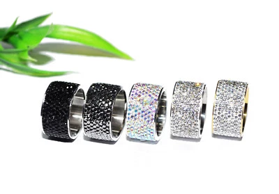 AUSWAHL +++ EDELSTAHL Ring breit 12mm STRASS silber gold Fingerring Strassstein - Bild 1 von 4