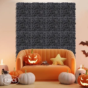 Flower Wall Panels, Black Rose Wall Background, 12PCS Artificial Flowers 38*38cm - Foto 1 di 16