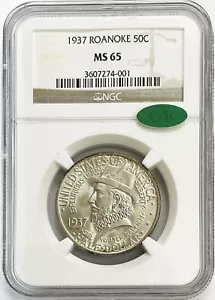 1937 US ROANOKE 50c COMMEMORATIVE SILVER COIN NGC MINT STATE 65 CAC - Picture 1 of 2