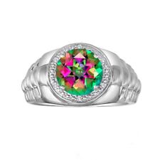 Natural Mystic Topaz Gemstone with 925 Sterling Silver Ring for Men's #1081