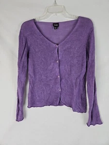 Eileen Fisher Cardigan LINEN PURPLE V-NECK BUTTON UP SWEATER Womens Sz Small - Picture 1 of 4