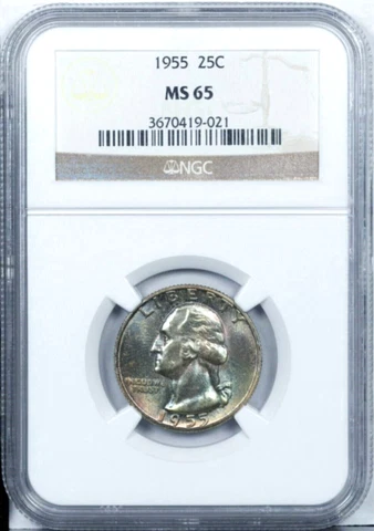 1955-P WASHINGTON SILVER QUARTER **GRADED NGC MINT STATE 65** (GEM BU) FREE S/H! Cover