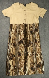 Vintage Carole Little Dresses Sz 16 Dress Short Sleeve Floral Beige Flax blend - Picture 1 of 15