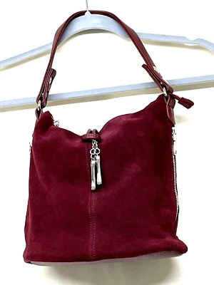 Stella Doca  Burgundy Faux Suede  w/Silver Tone Hardware Handbag - Image 1 of 4
