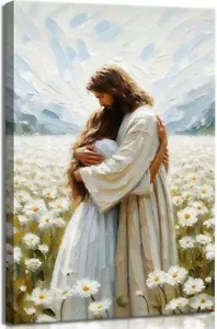 Jesus Hugging Girl Jesus and Woman Wall Decor Pictures Modern Poster No Frame - Picture 1 of 7