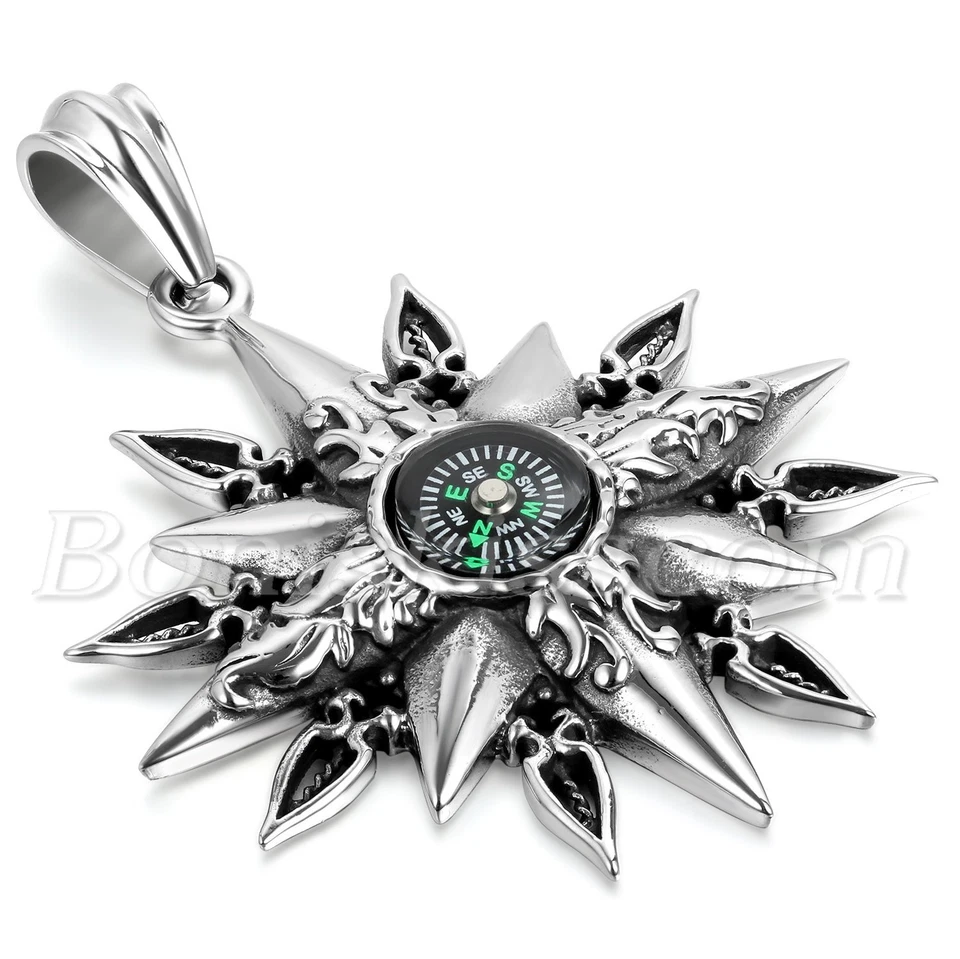 Collar cadena colgante brújula titanio acero inoxidable vintage diseño único para hombre Foto 1 de 4