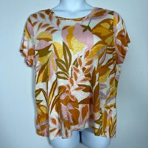 T-shirt donna C&C California lino tropicale taglia 2X resort crociera elasticizzata - Foto 1 di 11
