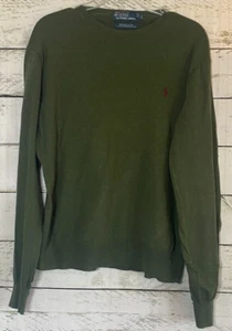 Vtg Polo Ralph Lauren Sweater Men’s M Olive Green Pima Cotton Neck Logo Pony - Picture 1 of 8