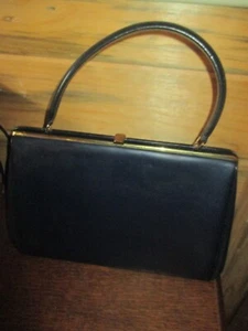 Vintage NAVY BLUE Faux Leather/Vinyl THEODOR CALIFORNIA Handbag/Purse - 1950's - Imagen 1 de 5