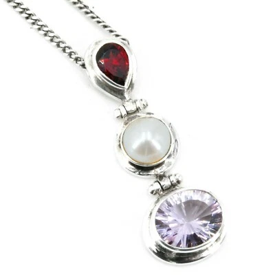 Vintage Anhänger 925er Silber rot Granat lila Amethyst Perle m Scharnieren lang  - Bild 1 von 3