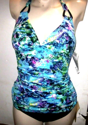 NUEVO GOTTEX PROFILE talla 6 TRAJE DE BAÑO tankini bikini traje de baño azul verde acanalado 2 piezas Foto 1 de 4