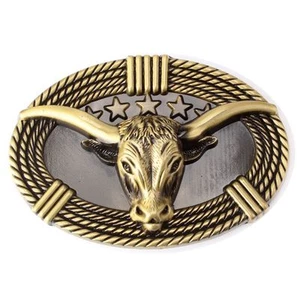 Longhorn Men's Belt Buckle Western Cowboy Native American (CW-07-G) - Picture 1 of 2