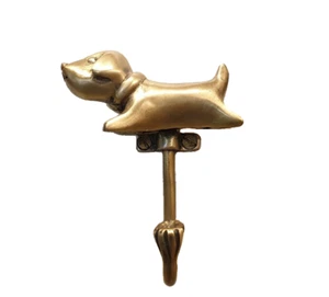 Brass Hook Puppy Figurine Dog Hanger Wall Mounted Hat Coat Vintage Home Decor - Picture 1 of 4