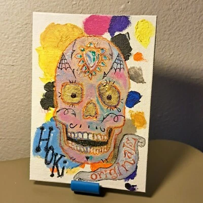Mini Ilustración Limitada Multicolor Acílico y Tintas "Cool Skull" 5x7" 1/1 Firmada Foto 1 de 4