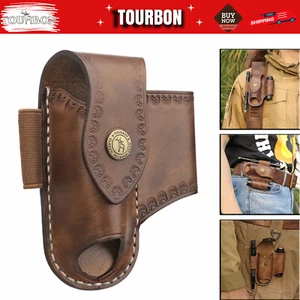 Leather Knife Sheath EDC Belt Pouch Multitool Pocket Holster Pencil Case-TOURBON - Picture 1 of 24