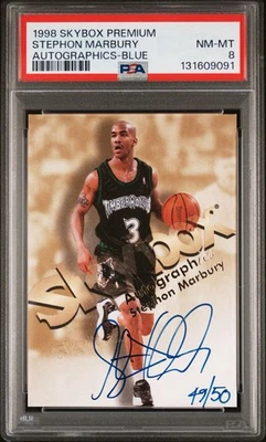 1998 Skybox Premium Autographics Stephon Marbury Blue Auto /50 PSA 8 Wolves - Image 1 of 2