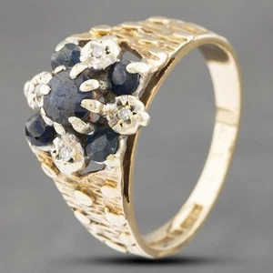 Second Hand Vintage 9ct Yellow Gold Sapphire & Diamond Patterned Shoulders Cl... - Picture 1 of 2