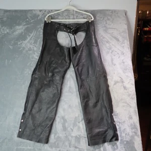 RIVER ROAD Chaps Herren Large schwarz Leder Motorrad Biker Reiten Druckknopf Reißverschluss Hose - Bild 1 von 17
