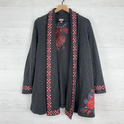 Cárdigan Plumero Largo J.Jill Talla M Boho Frente Abierto Floral Bolsillos Bordados Foto 1 de 4