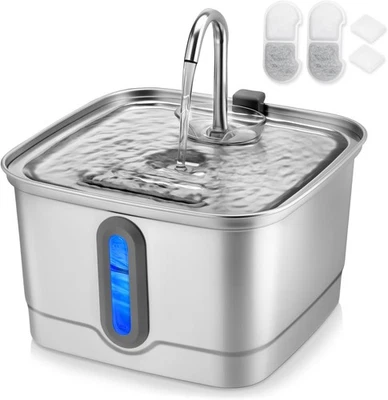 Fuente de Agua Acero Inoxidable para Gatos, 101oz/3L Fuente de Agua Automática para Mascotas, Perro Foto 1 de 4