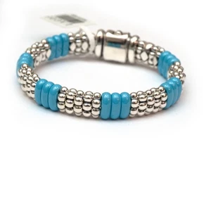 Bracciale LAGOS Nuovo Argento Caviale Blu Ceramica 9mm Corda Caviale Misura 6 XS/Small - Foto 1 di 6