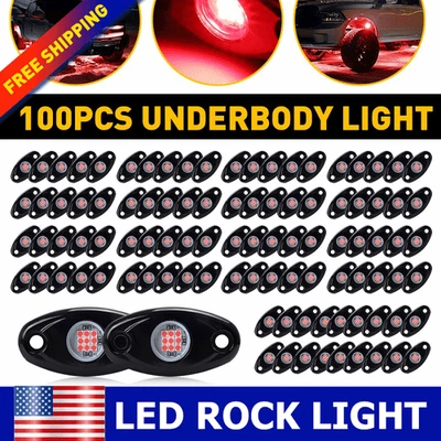 4-100x Red LED Rock Light Underbody Trail Rig Glow Lamp Offroad SUV Pickup Truck - Image 1 of 4