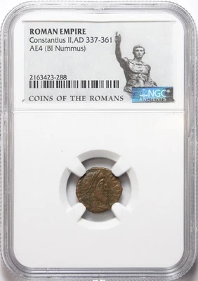 NGC Римская империя Констанций II, AD 337-361 AE4 (BI Nummus), монеты римлян - Изображение 1 из 2