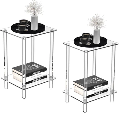 Acrylic Side Table Set of 2-13.4'' L X 11.5'' W X 19.6'' H Small End Table Clear - Image 1 of 4