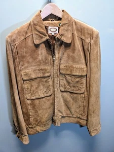 Vintage 80s Banana Republic Safari Suede Leather Bomber Jacket Large Beige Rare - Picture 1 of 24