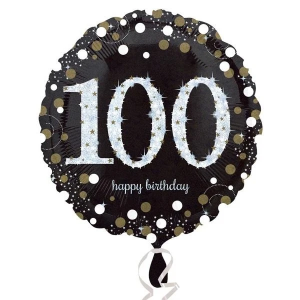 Palloncino foil mylar 100 ANNI colore NERO e ARGENTO con stampa olografica - 45  - Immagine 1 di 1