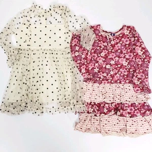 Lot of 2 Girls Dresses Long Sleeves Size 5 Polka Dots Ruffles Flap Happy - Picture 1 of 5