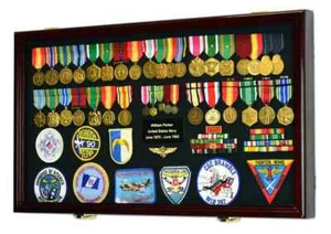 Vitrina Medalla XL Pin Insignia Parche Bandera Madera de Cerezo Militar Cinta Gabinete - Imagen 1 de 7