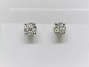 14K White Gold Prong Set Round Cut Natural JK/I1-I2 Diamond 0.50Ct Stud Earrings - Picture 1 of 12