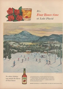 1955 Flour Roses Whiskey Ski Slope Resort Sunset Lake Paced Vintage Print Ad - Picture 1 of 1