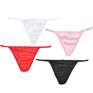 Damen Satin Slip Glatte Strings Tanga Low Rise T-Back Thong Schlüpfer Unterhosen - Picture 1 of 28