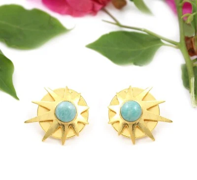 Excellent Design Amazonite Star Style Vans Authentic Gold Plated Stud Earrings - Image 1 of 3
