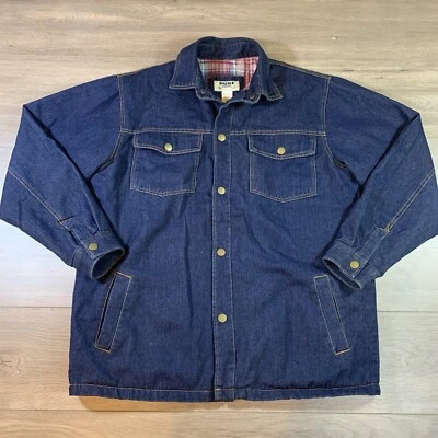 Vintage Duke Haband Fleece Lined Denim Jean Jacket Dark Wash Plaid Men’s Medium - Image 1 of 4