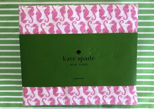 Kate Spade KING Sheet SET 4pc Pink Seahorse 100% White Cotton Percale NEW! - Picture 1 of 4