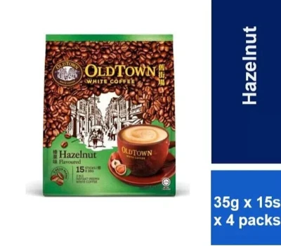 4 paquetes (15 barras X 35 g) Old Town 3 en 1 instantáneo café blanco avellana HALAL Foto 1 de 4