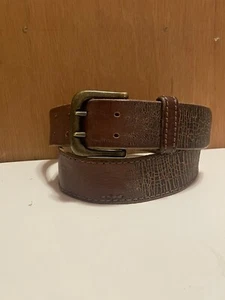Vintage 1990s Y2K JUICY COUTURE Hippy DISTRESSED LEATHER BRASS Belt 30”-36” - Picture 1 of 9